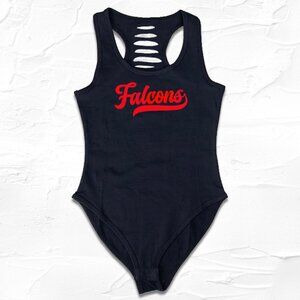 Womens Handamde Personalized Falcons Bodysuit, Black/Red Gameday Idea Outfit